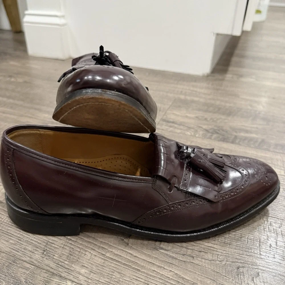 JOHNSTON & MURPHY OPTIMA Mens 12 Shoe Wingtip Tassel Loafer Burgundy Leather USA